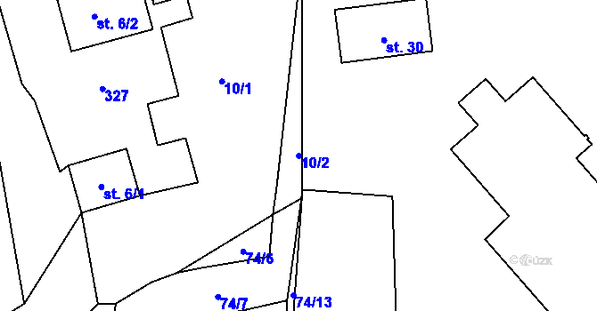 Parcela st. 10/2 v KÚ Krupá u Křesetic, Katastrální mapa