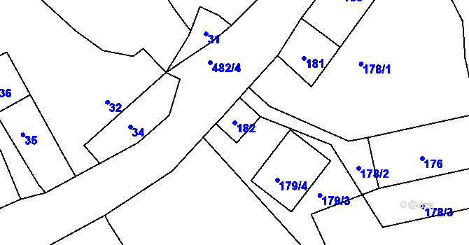 Parcela st. 182 v KÚ Křesetice, Katastrální mapa