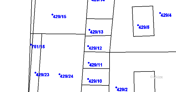 Parcela st. 429/12 v KÚ Křesetice, Katastrální mapa