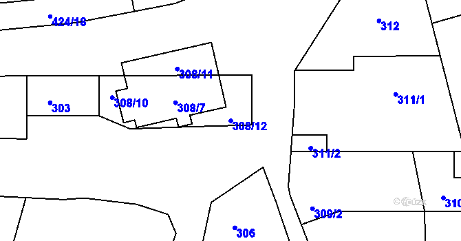 Parcela st. 308/12 v KÚ Křesetice, Katastrální mapa
