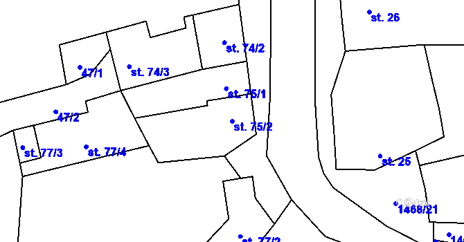 Parcela st. 75/2 v KÚ Křesín, Katastrální mapa