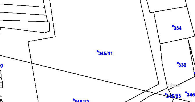 Parcela st. 345/11 v KÚ Křesín, Katastrální mapa