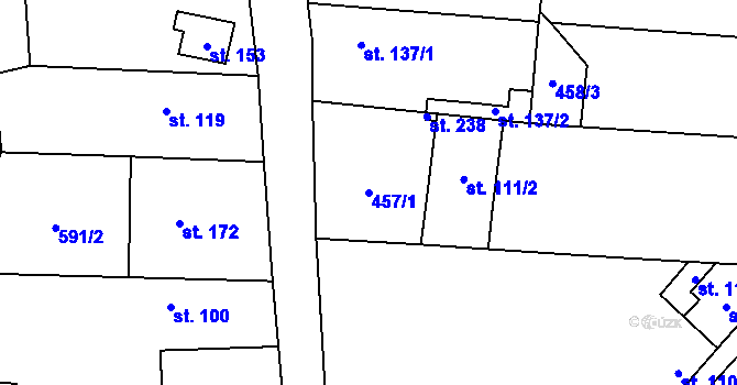 Parcela st. 457/1 v KÚ Křesín, Katastrální mapa