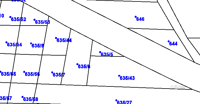 Parcela st. 635/5 v KÚ Křesín, Katastrální mapa