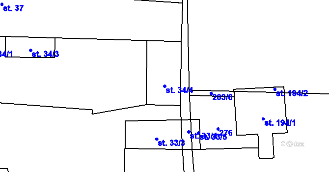 Parcela st. 34/4 v KÚ Křesín, Katastrální mapa