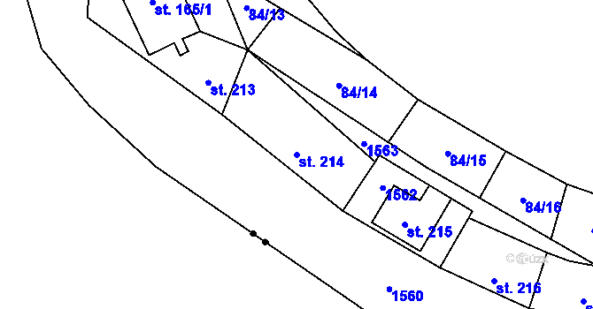 Parcela st. 214 v KÚ Křesín, Katastrální mapa