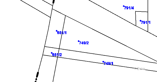 Parcela st. 749/2 v KÚ Křesín, Katastrální mapa