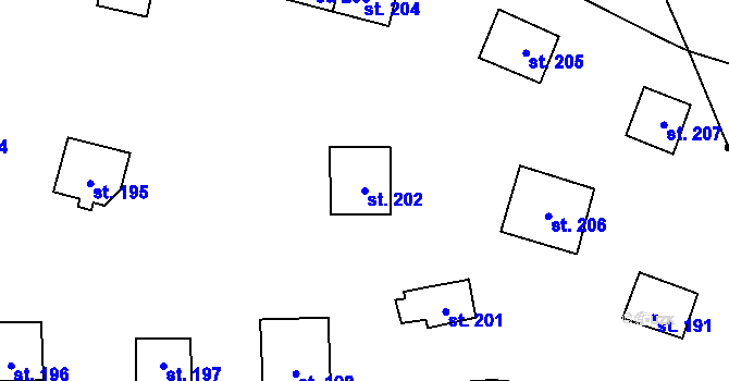 Parcela st. 202 v KÚ Levousy, Katastrální mapa
