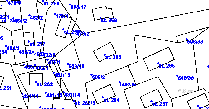 Parcela st. 265 v KÚ Levousy, Katastrální mapa