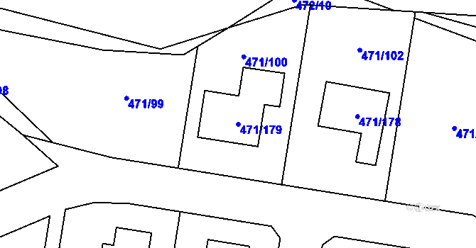 Parcela st. 471/179 v KÚ Křeslice, Katastrální mapa