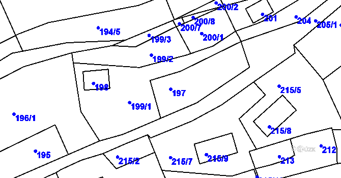 Parcela st. 197 v KÚ Křeslice, Katastrální mapa