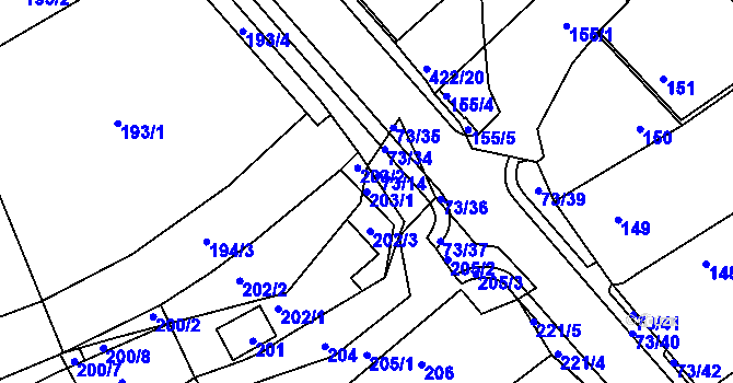Parcela st. 203/1 v KÚ Křeslice, Katastrální mapa
