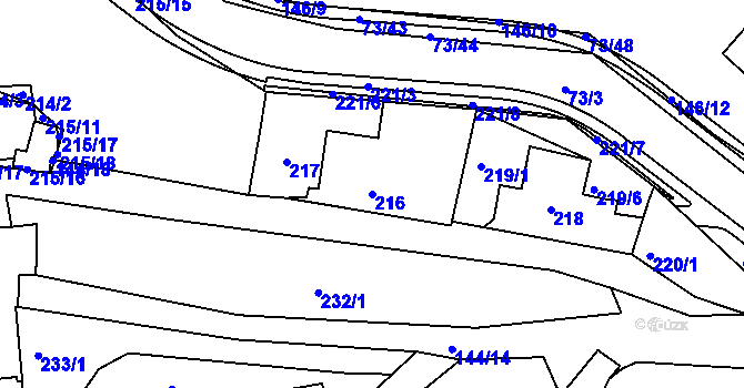 Parcela st. 216 v KÚ Křeslice, Katastrální mapa