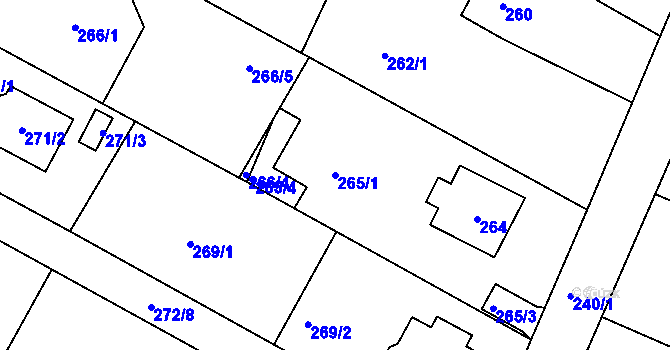 Parcela st. 265/1 v KÚ Křeslice, Katastrální mapa