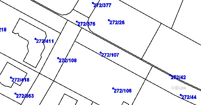 Parcela st. 272/107 v KÚ Křeslice, Katastrální mapa