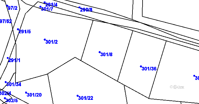Parcela st. 301/8 v KÚ Křeslice, Katastrální mapa