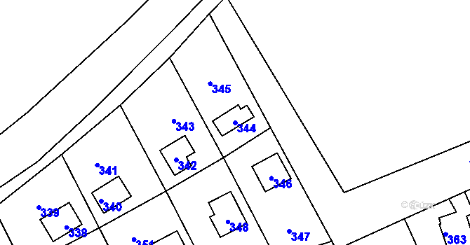 Parcela st. 344 v KÚ Křeslice, Katastrální mapa