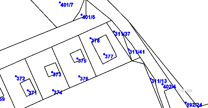 Parcela st. 377 v KÚ Křeslice, Katastrální mapa