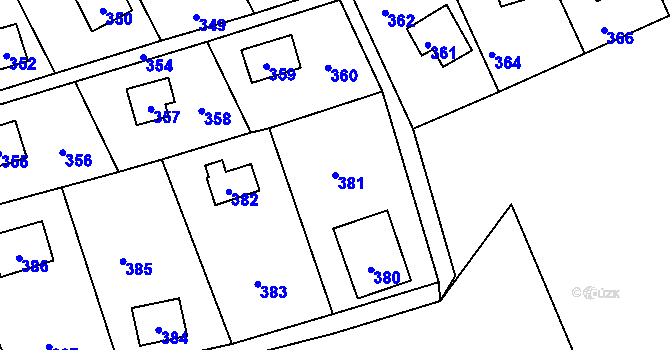 Parcela st. 381 v KÚ Křeslice, Katastrální mapa