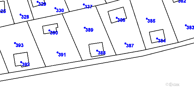 Parcela st. 388 v KÚ Křeslice, Katastrální mapa