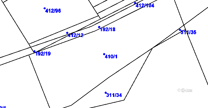 Parcela st. 410/1 v KÚ Křeslice, Katastrální mapa