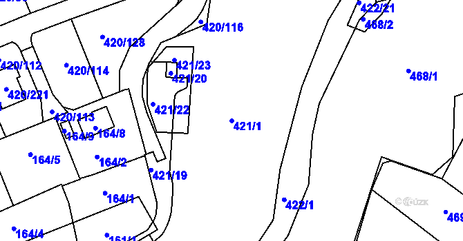 Parcela st. 421/1 v KÚ Křeslice, Katastrální mapa