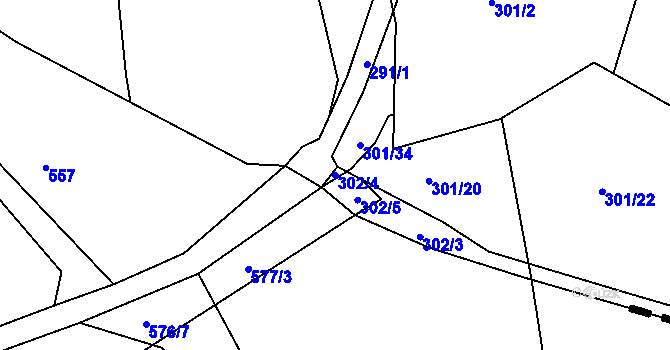 Parcela st. 302/4 v KÚ Křeslice, Katastrální mapa
