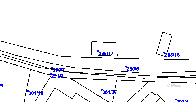 Parcela st. 288/17 v KÚ Křeslice, Katastrální mapa