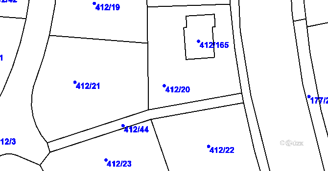 Parcela st. 412/20 v KÚ Křeslice, Katastrální mapa