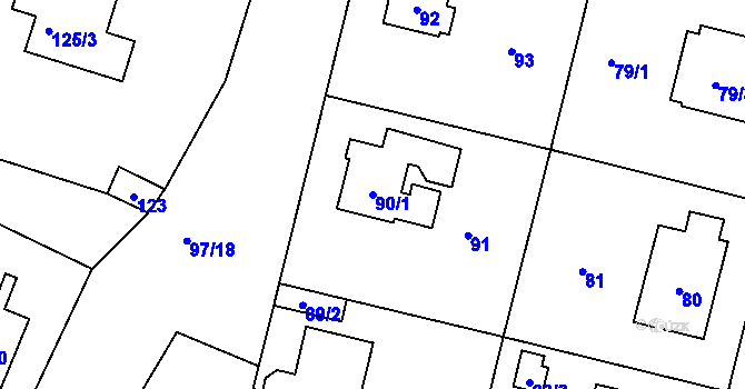 Parcela st. 90/1 v KÚ Křeslice, Katastrální mapa