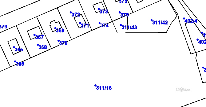 Parcela st. 311/12 v KÚ Křeslice, Katastrální mapa