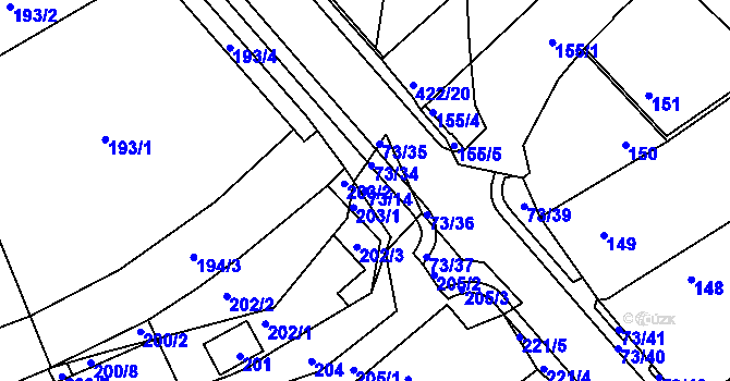 Parcela st. 73/14 v KÚ Křeslice, Katastrální mapa