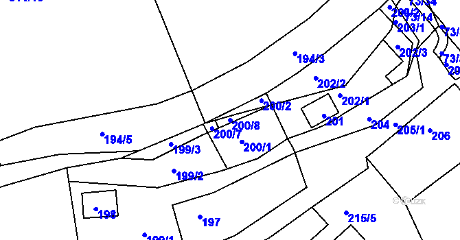Parcela st. 200/8 v KÚ Křeslice, Katastrální mapa