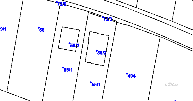 Parcela st. 55/2 v KÚ Křeslice, Katastrální mapa