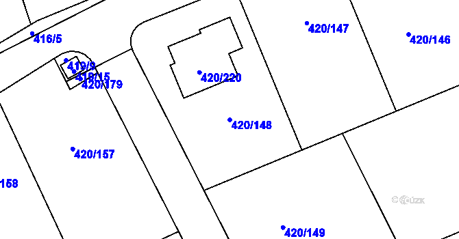 Parcela st. 420/148 v KÚ Křeslice, Katastrální mapa