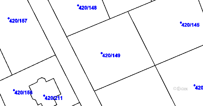 Parcela st. 420/149 v KÚ Křeslice, Katastrální mapa
