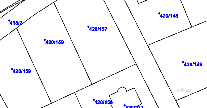 Parcela st. 420/157 v KÚ Křeslice, Katastrální mapa