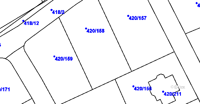 Parcela st. 420/158 v KÚ Křeslice, Katastrální mapa