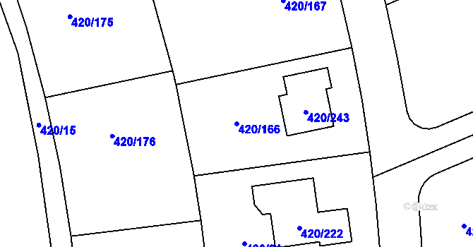 Parcela st. 420/166 v KÚ Křeslice, Katastrální mapa