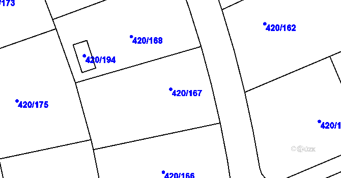 Parcela st. 420/167 v KÚ Křeslice, Katastrální mapa