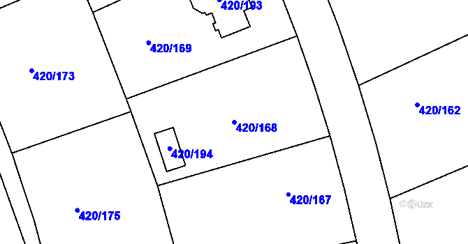 Parcela st. 420/168 v KÚ Křeslice, Katastrální mapa