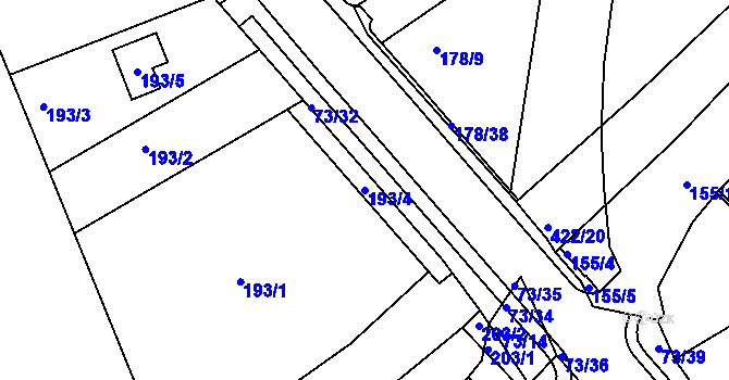 Parcela st. 193/4 v KÚ Křeslice, Katastrální mapa