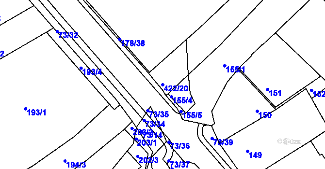Parcela st. 422/20 v KÚ Křeslice, Katastrální mapa