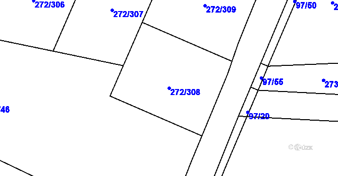 Parcela st. 272/308 v KÚ Křeslice, Katastrální mapa