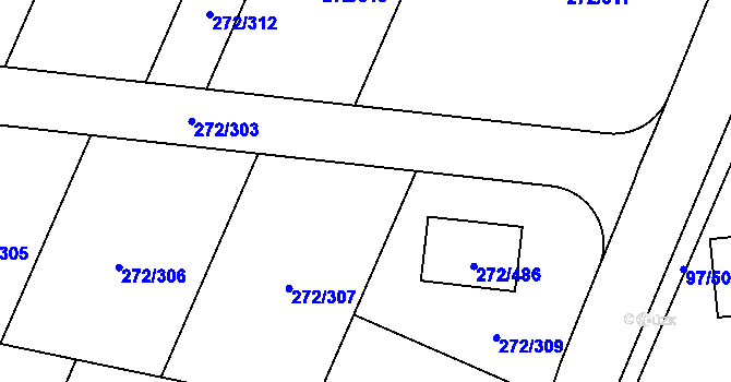 Parcela st. 272/318 v KÚ Křeslice, Katastrální mapa