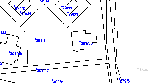 Parcela st. 301/35 v KÚ Křeslice, Katastrální mapa