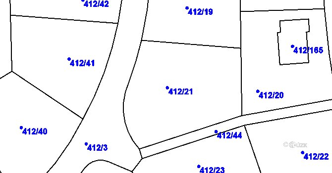 Parcela st. 412/123 v KÚ Křeslice, Katastrální mapa
