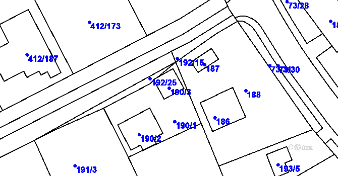 Parcela st. 190/3 v KÚ Křeslice, Katastrální mapa