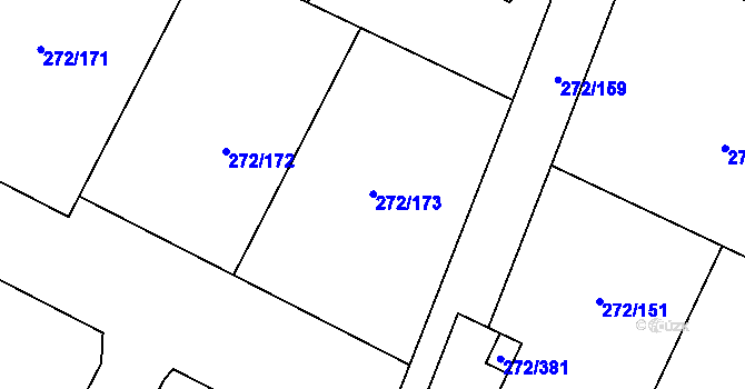 Parcela st. 272/323 v KÚ Křeslice, Katastrální mapa