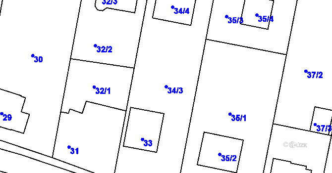 Parcela st. 34/3 v KÚ Křeslice, Katastrální mapa